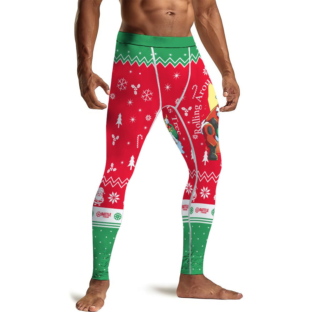 Santa Rolling Around Christmas Men's Compression Leggings - BattleFitGear