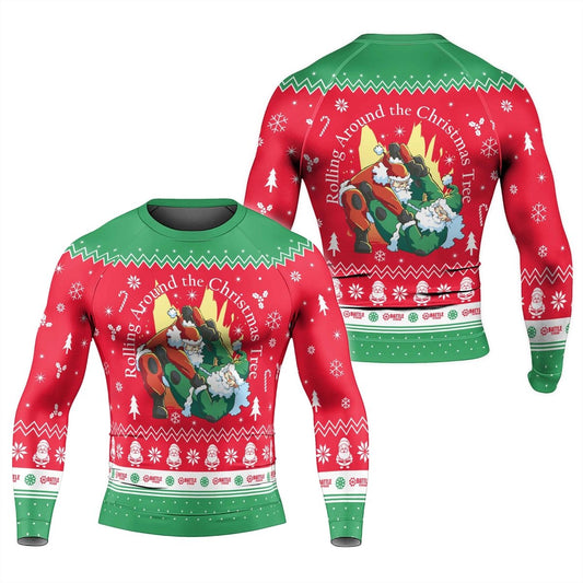 Santa Rolling Around Christmas Men's Long Sleeve Rash Guard - BattleFitGear