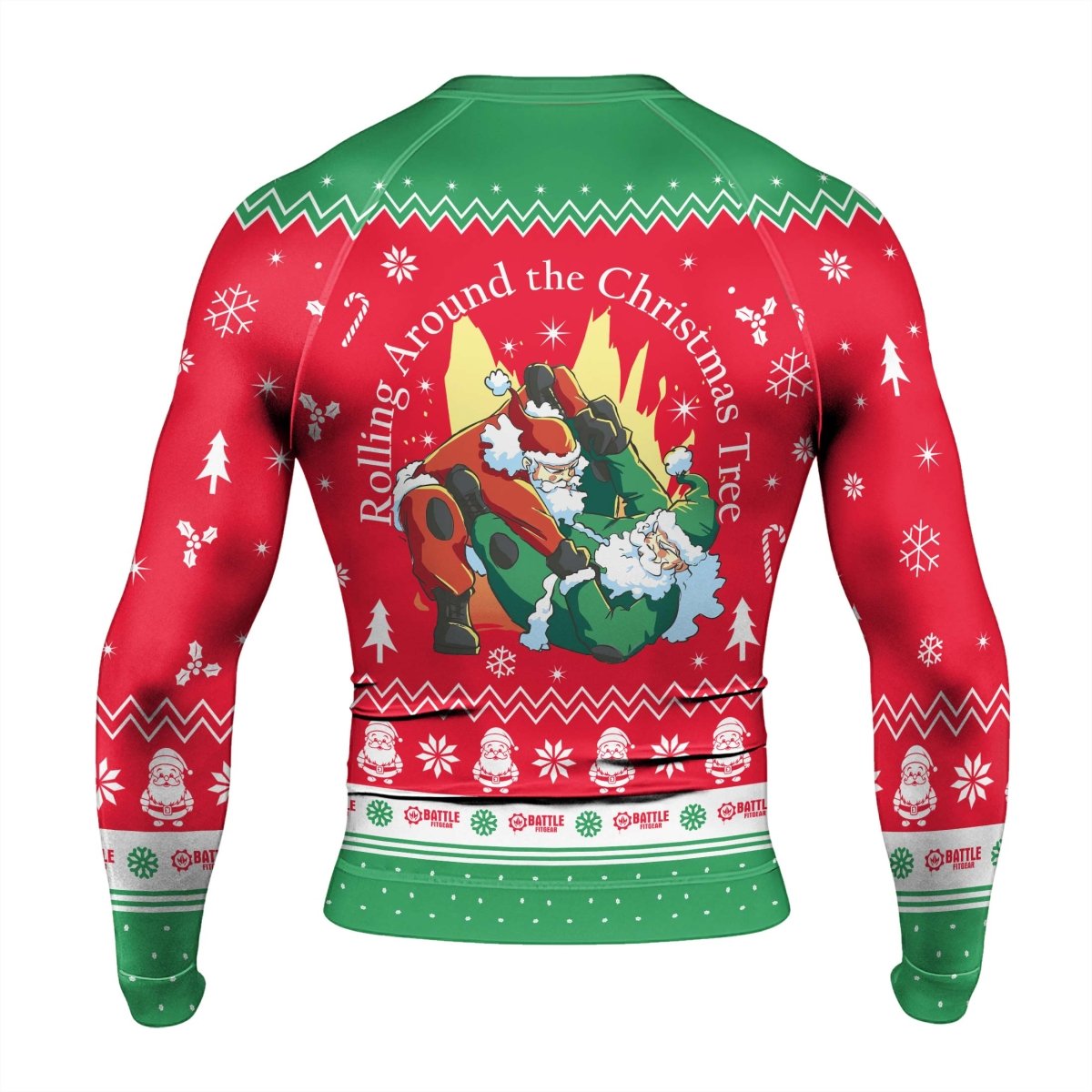 Santa Rolling Around Christmas Men's Long Sleeve Rash Guard - BattleFitGear