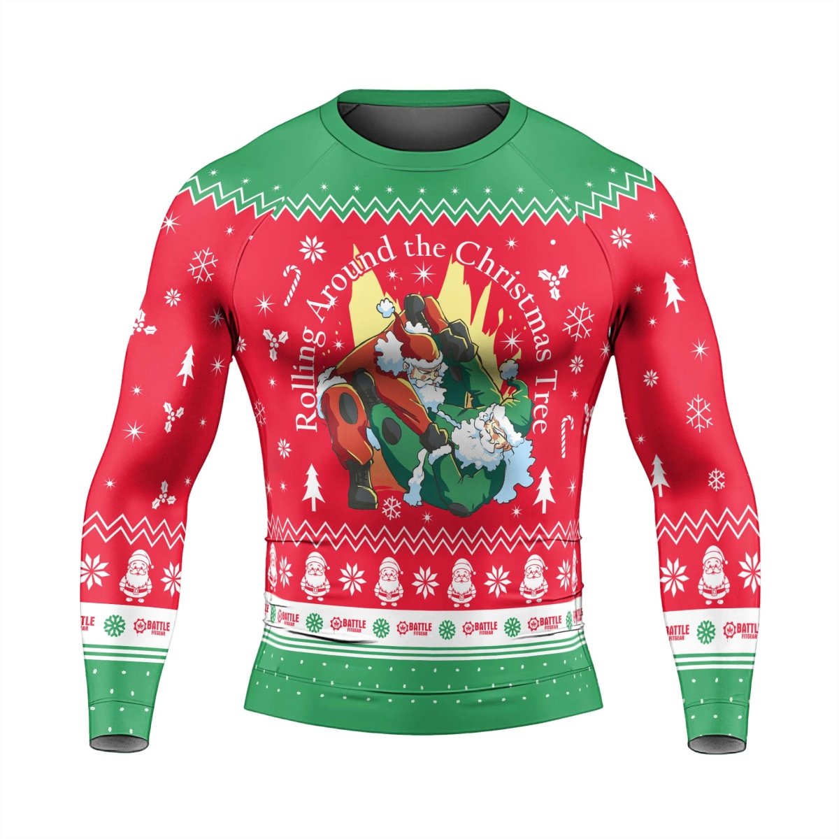 Santa Rolling Around Christmas Men's Long Sleeve Rash Guard - BattleFitGear