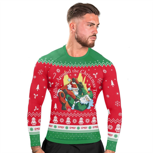 Santa Rolling Around Christmas Men's Long Sleeve Rash Guard - BattleFitGear