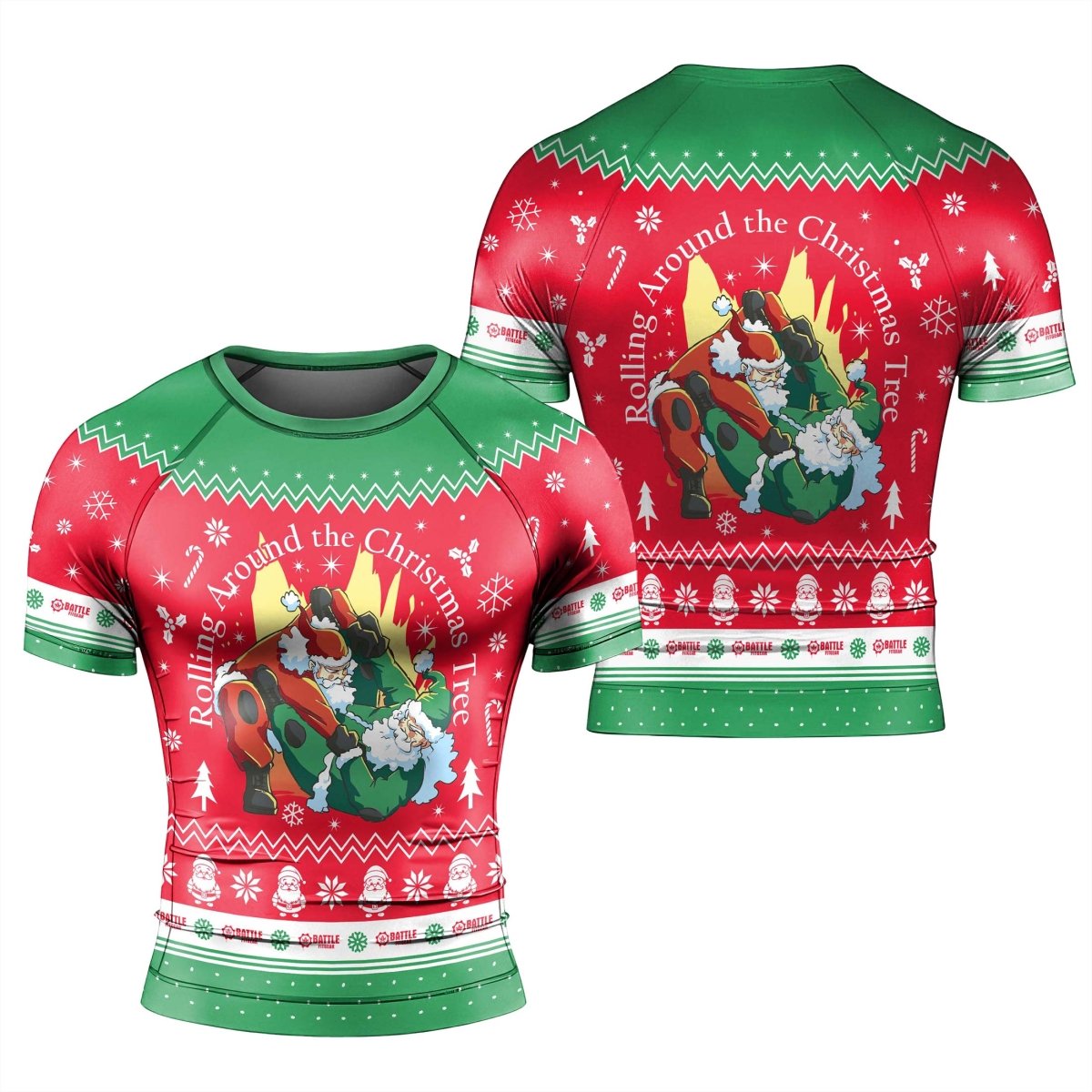 Santa Rolling Around Christmas Men's Short Sleeve Rash Guard - BattleFitGear