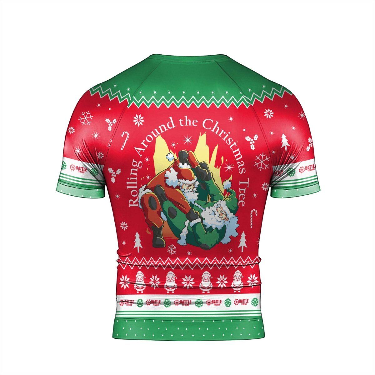 Santa Rolling Around Christmas Men's Short Sleeve Rash Guard - BattleFitGear