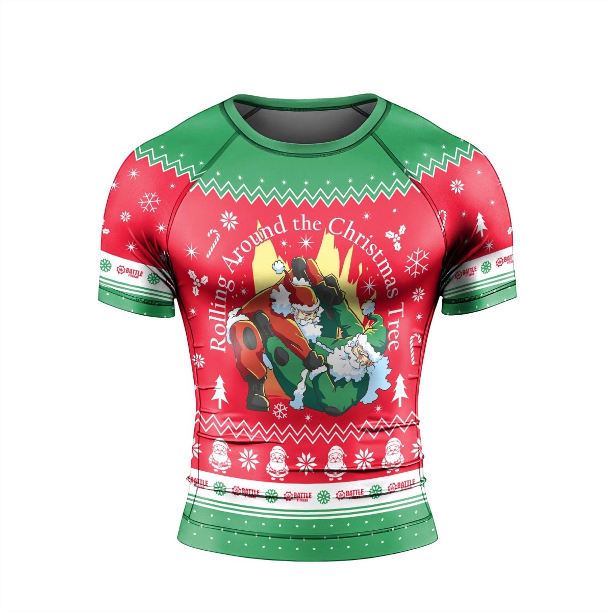 Santa Rolling Around Christmas Men's Short Sleeve Rash Guard - BattleFitGear