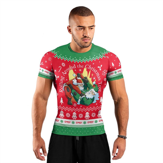 Santa Rolling Around Christmas Men's Short Sleeve Rash Guard - BattleFitGear