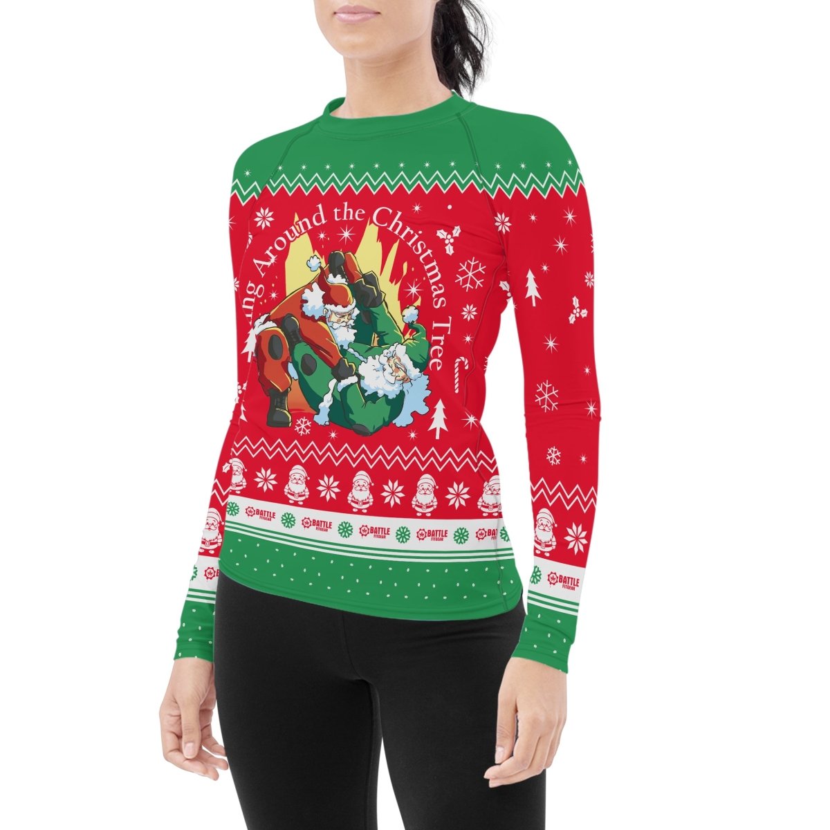 Santa Rolling Around Christmas Women's Long Sleeve Rash Guard - BattleFitGear