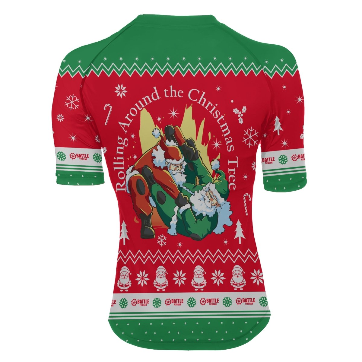 Santa Rolling Around Christmas Women's Short Sleeve Rash Guard - BattleFitGear