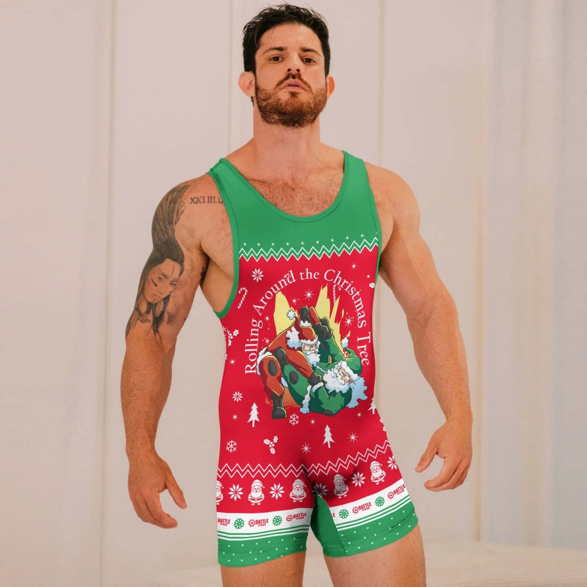 Santa Rolling Around Christmas Wrestling Singlets - BattleFitGear