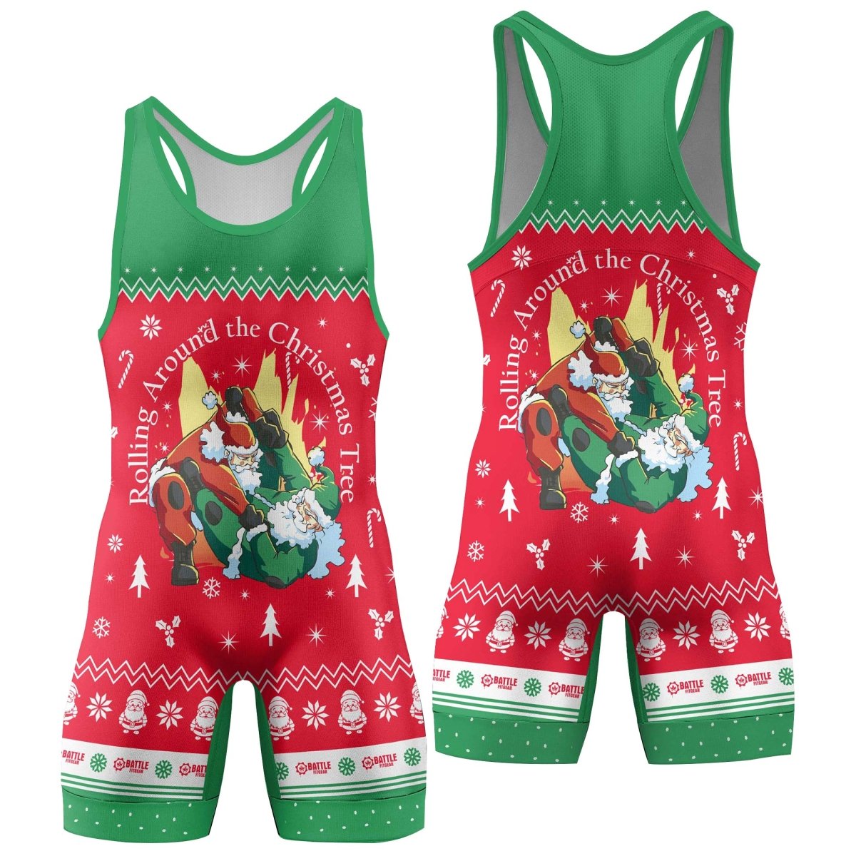 Santa Rolling Around Christmas Wrestling Singlets - BattleFitGear