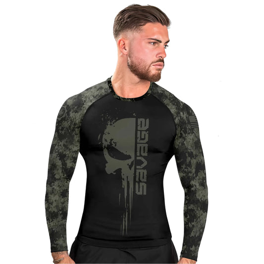Savage Skull Men's Long Sleeve Rash Guard