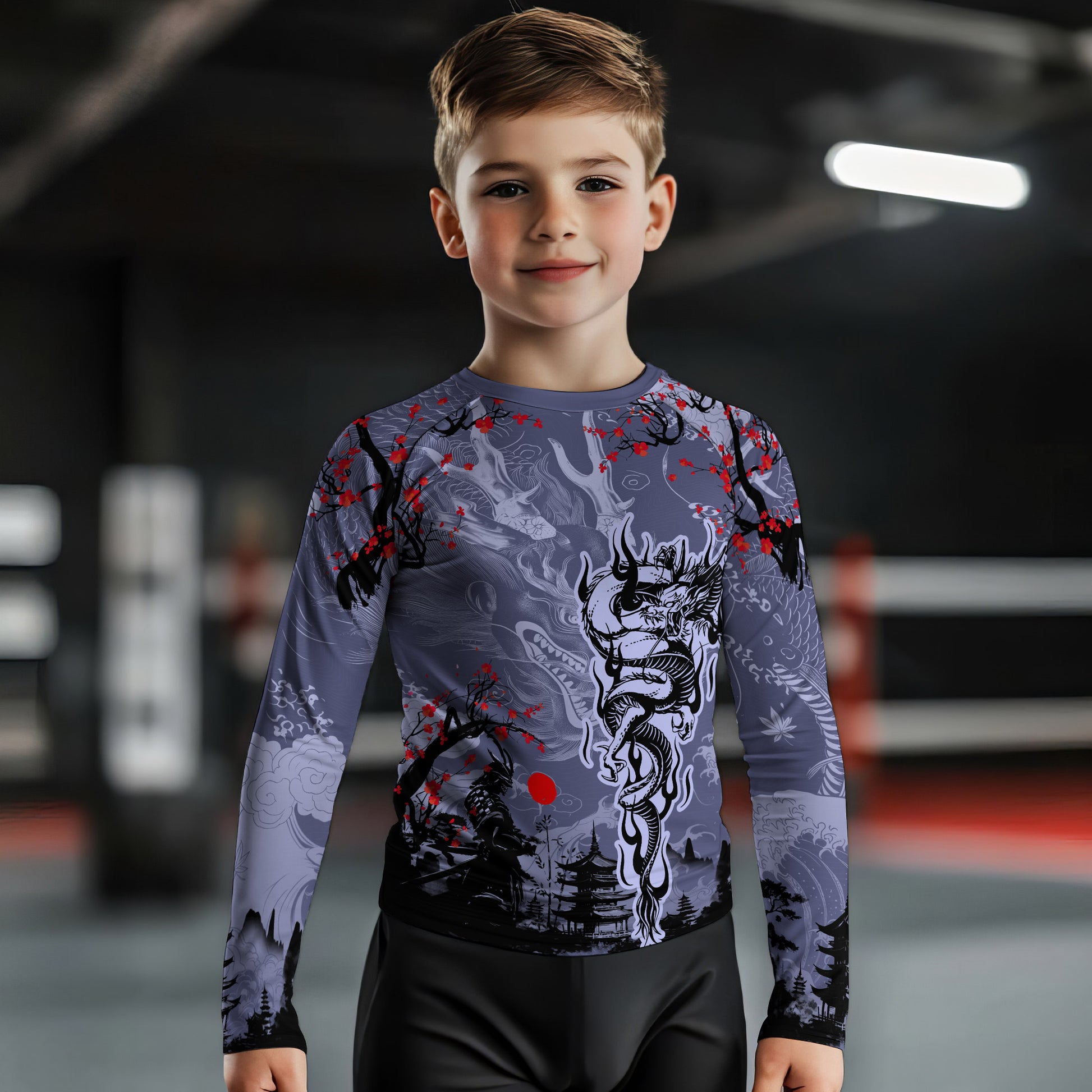 Shadow Dragon Samurai Kids Rash Guard