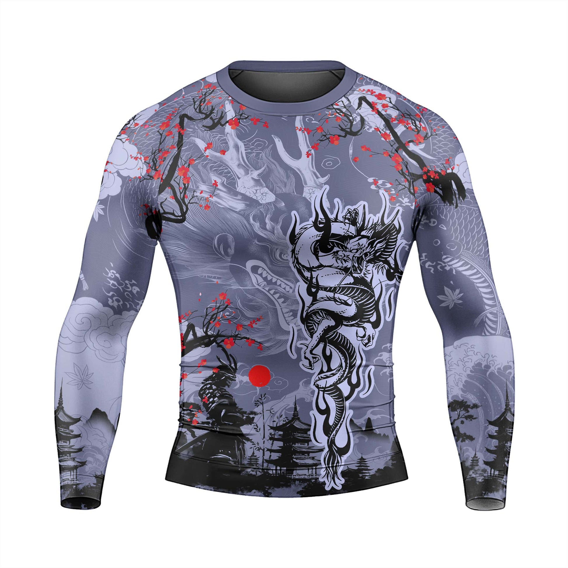 Shadow Dragon Samurai Men's Long Sleeve Rash Guard