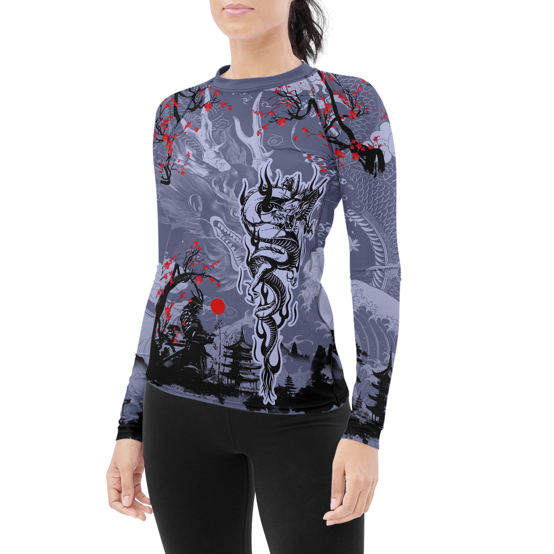 Shadow Dragon Samurai Women's Long Sleeve Rash Guard