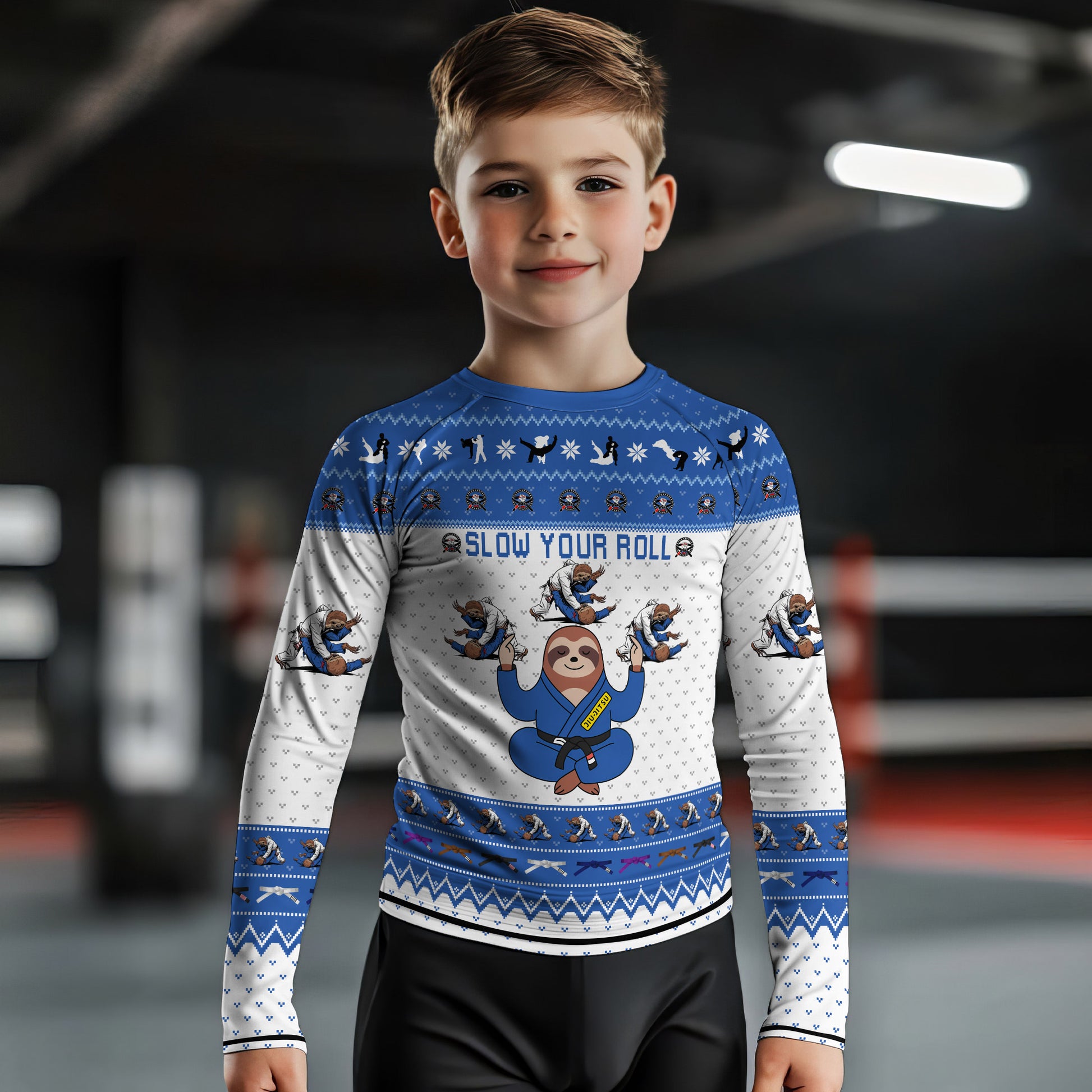 Sloth Jiu Jitsu Xmas Kids Rash Guard