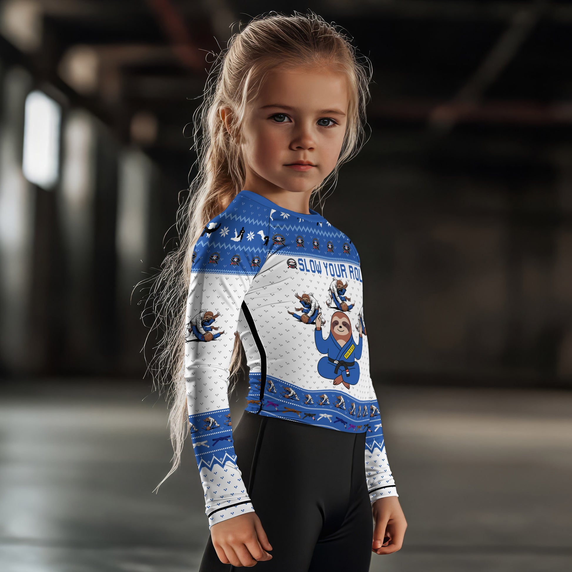 Sloth Jiu Jitsu Xmas Kids Rash Guard