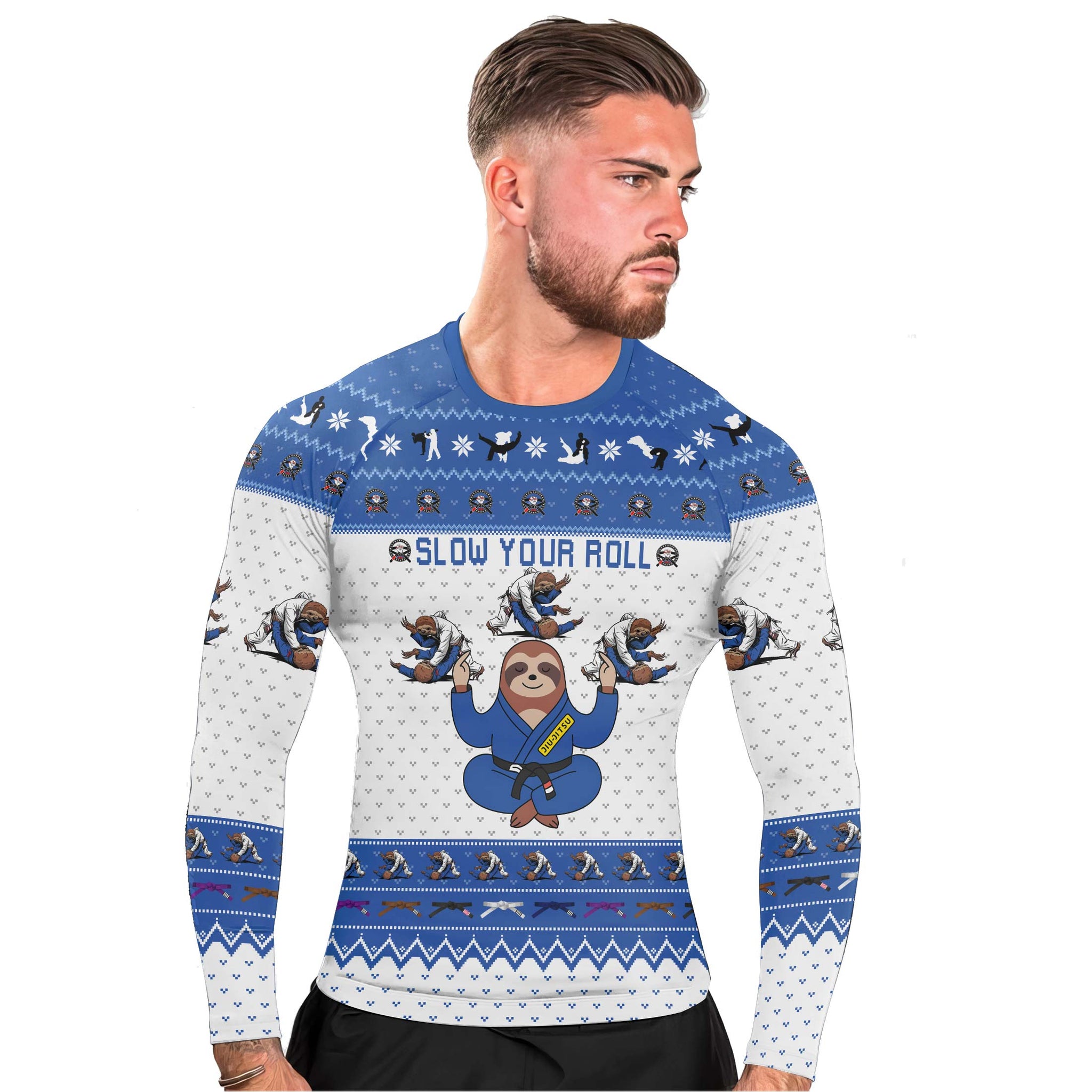 Sloth Jiu Jitsu Xmas Men's Long Sleeve Rash Guard