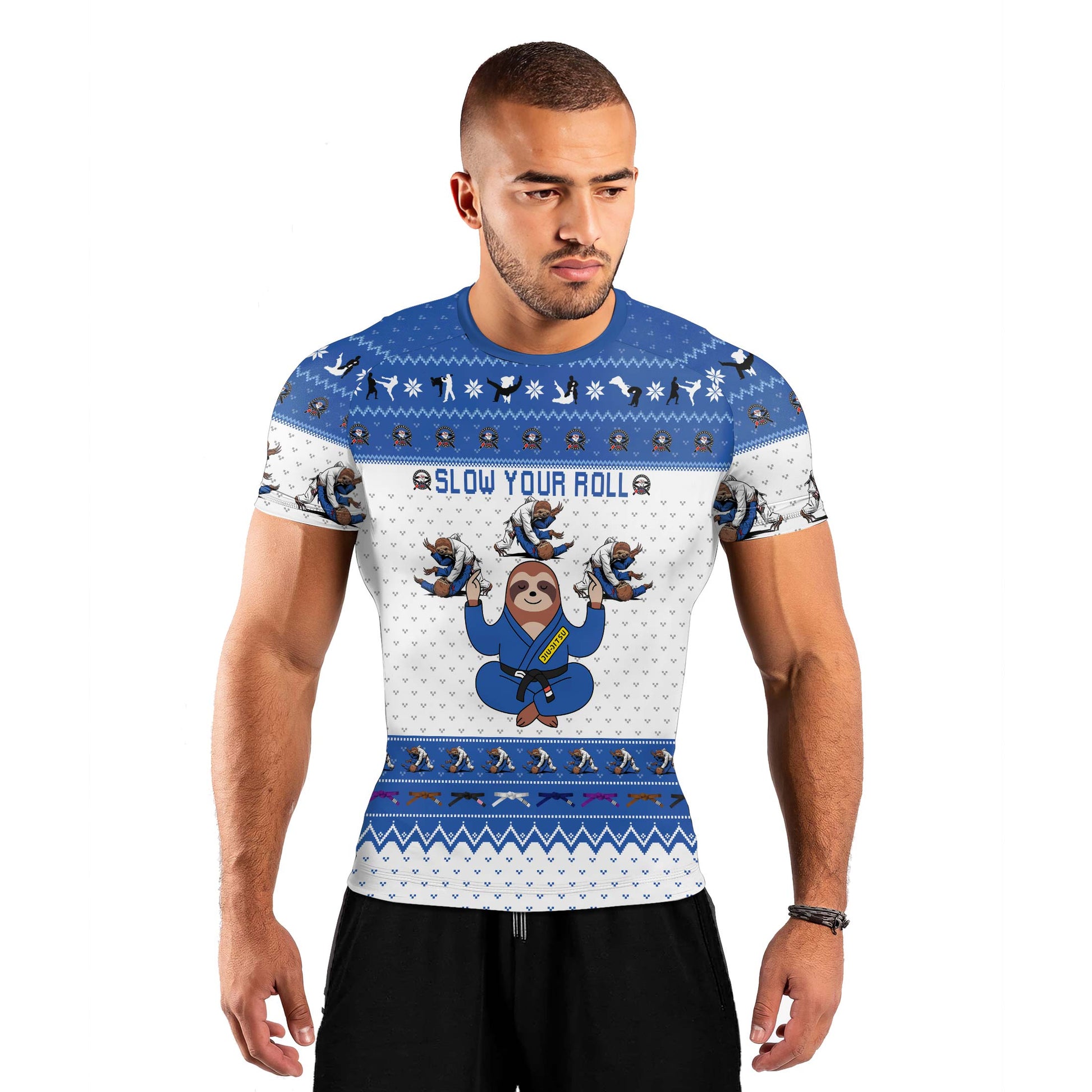 Sloth Jiu Jitsu Xmas Men's Short Sleeve Rash Guard