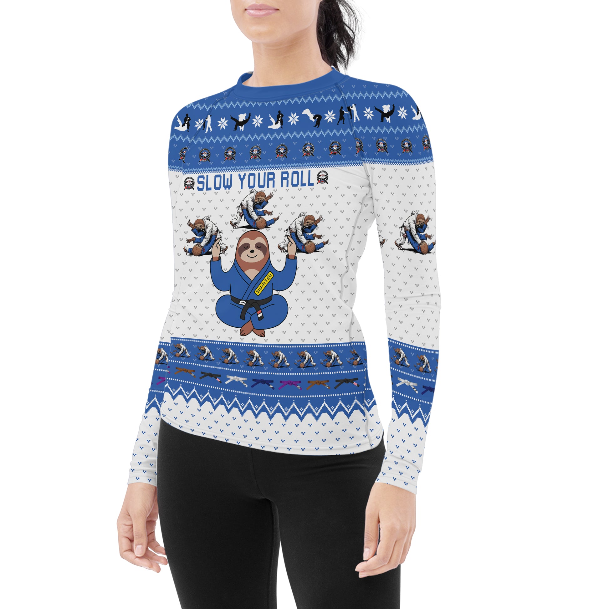 Sloth Jiu Jitsu Xmas Women's Long Sleeve Rash Guard