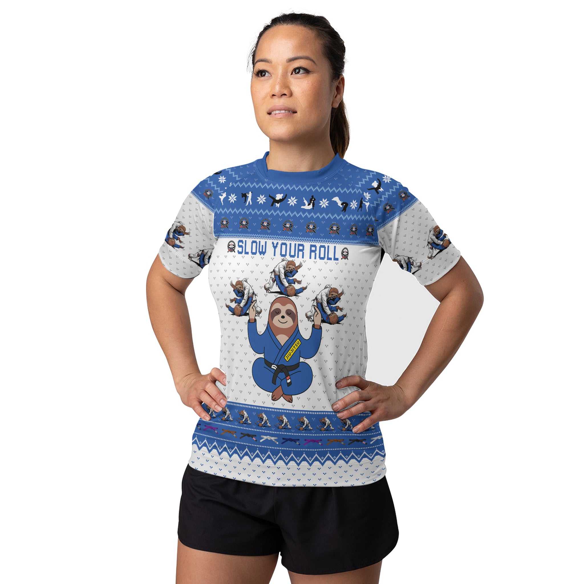 Sloth Jiu Jitsu Xmas Women's Short Sleeve Rash Guard