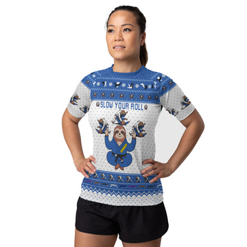 Sloth Jiu Jitsu Xmas Women's Short Sleeve Rash Guard