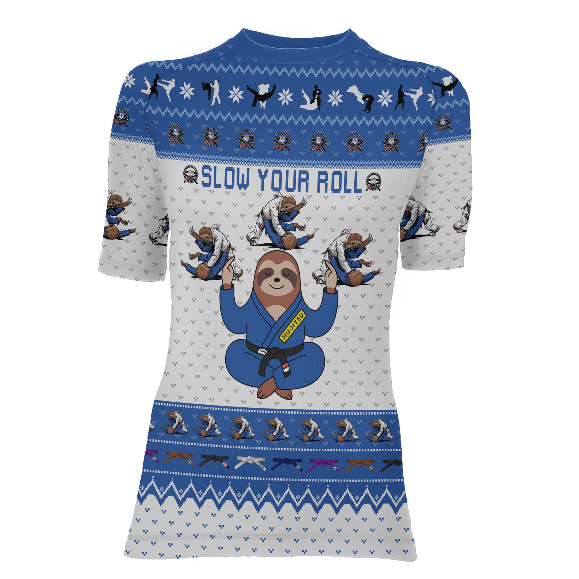 Sloth Jiu Jitsu Xmas Women's Short Sleeve Rash Guard