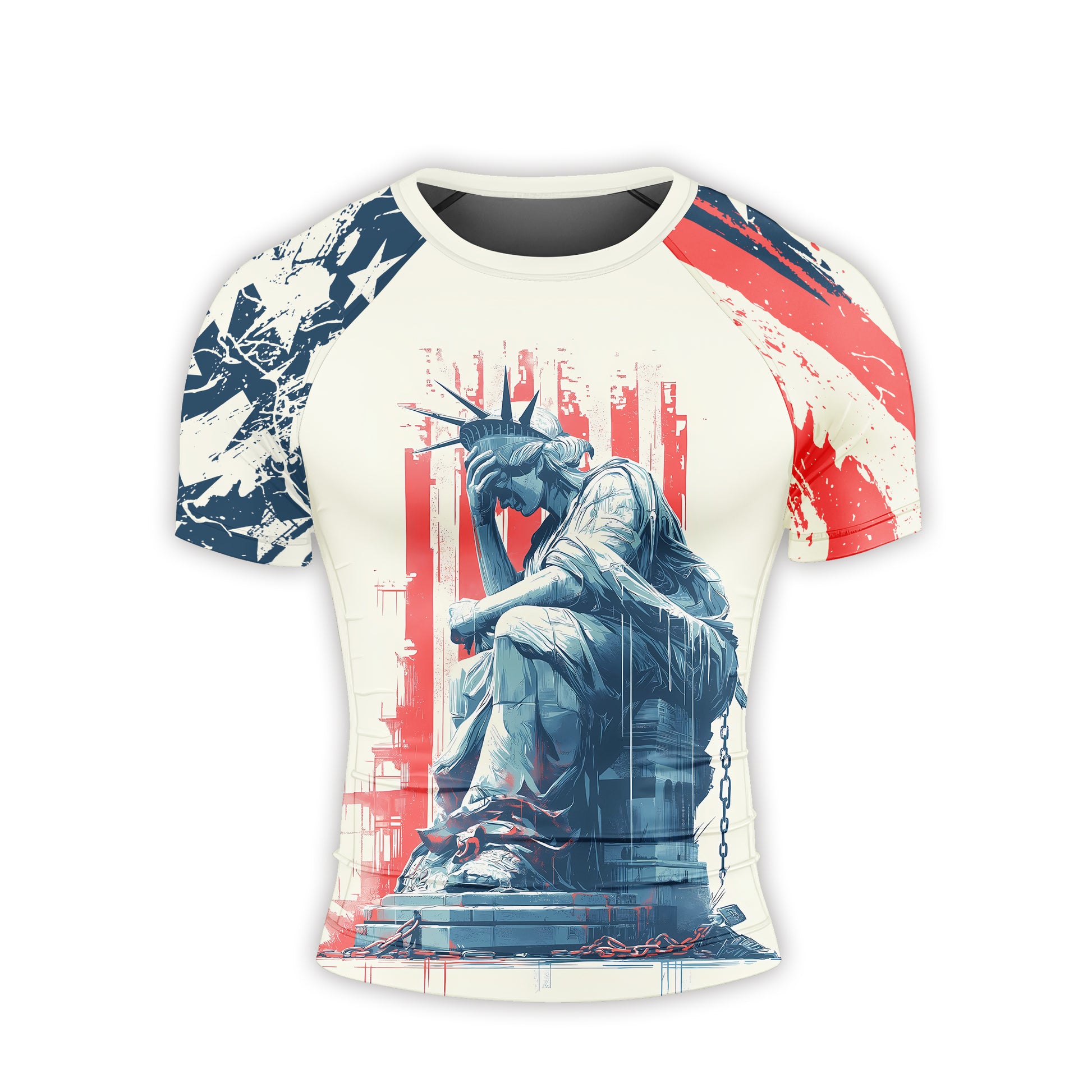 Statue of Liberty in Distress Men's Short Sleeve Rash Guard