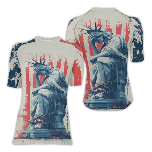 Statue of Liberty in Distress Women's Short Sleeve Rash Guard