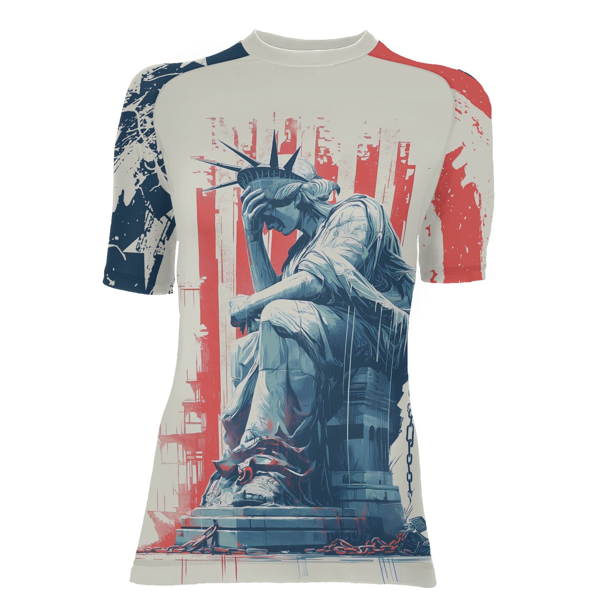 Statue of Liberty in Distress Women's Short Sleeve Rash Guard