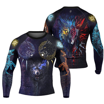 Sun and Moon Wolf Entities Men's Long Sleeve Rash Guard - BattleFitGear