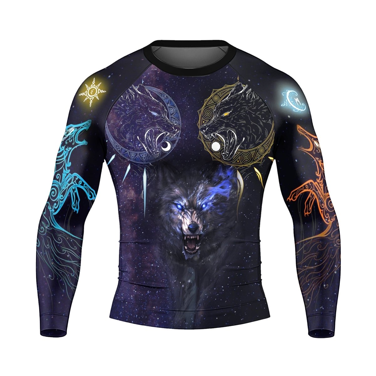 Sun and Moon Wolf Entities Men's Long Sleeve Rash Guard - BattleFitGear