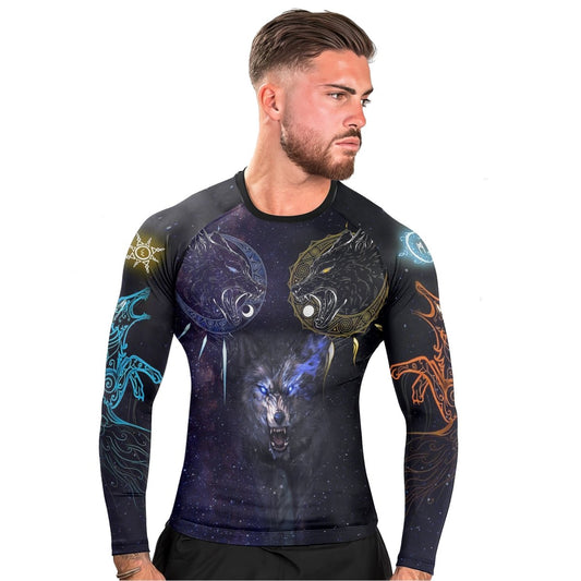 Sun and Moon Wolf Entities Men's Long Sleeve Rash Guard - BattleFitGear