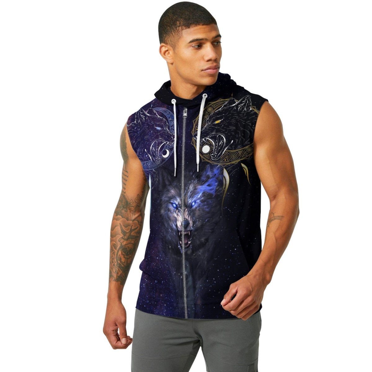 Sun and Moon Wolf Entities Sleeveless Pullover & Zip Hoodie - BattleFitGear