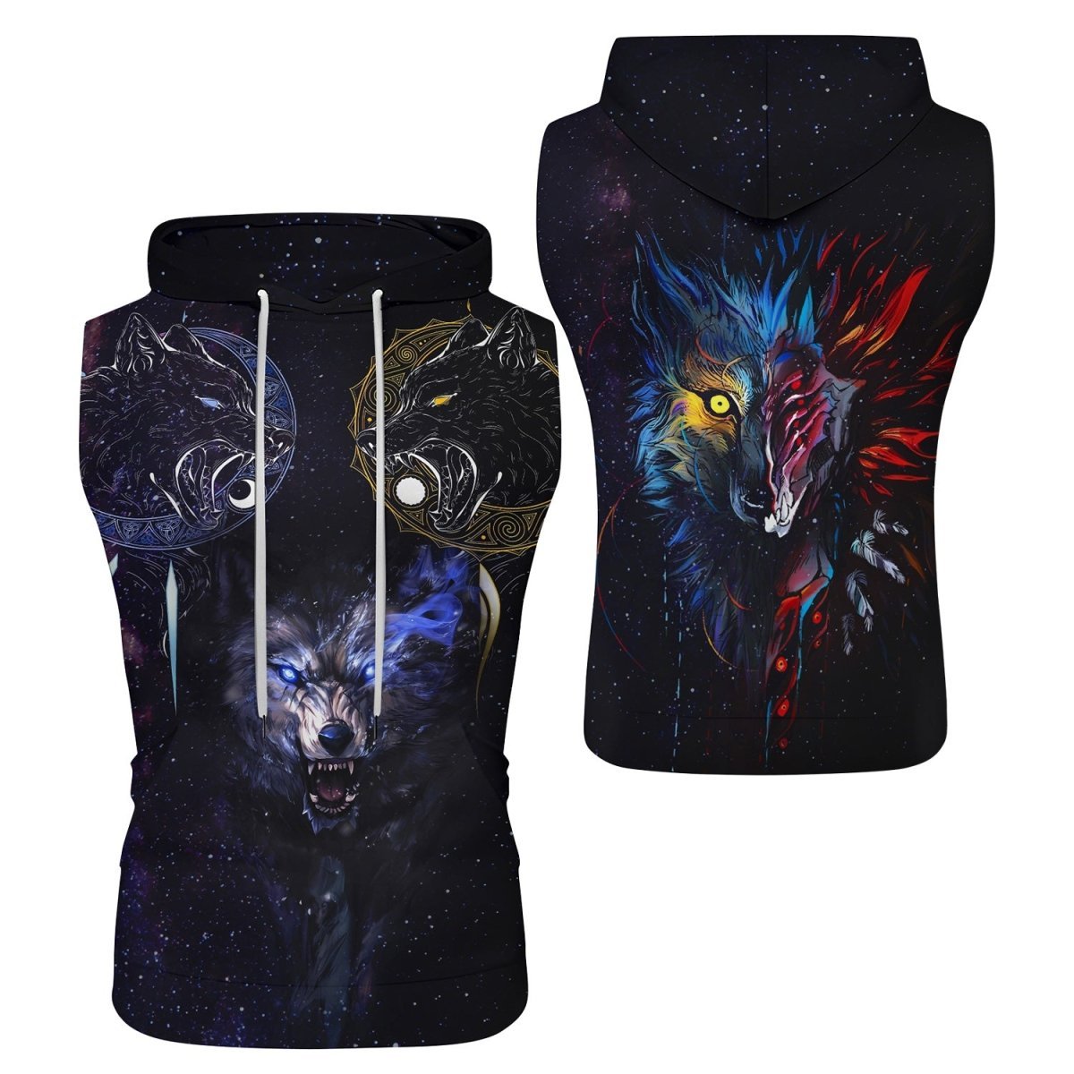 Sun and Moon Wolf Entities Sleeveless Pullover & Zip Hoodie - BattleFitGear