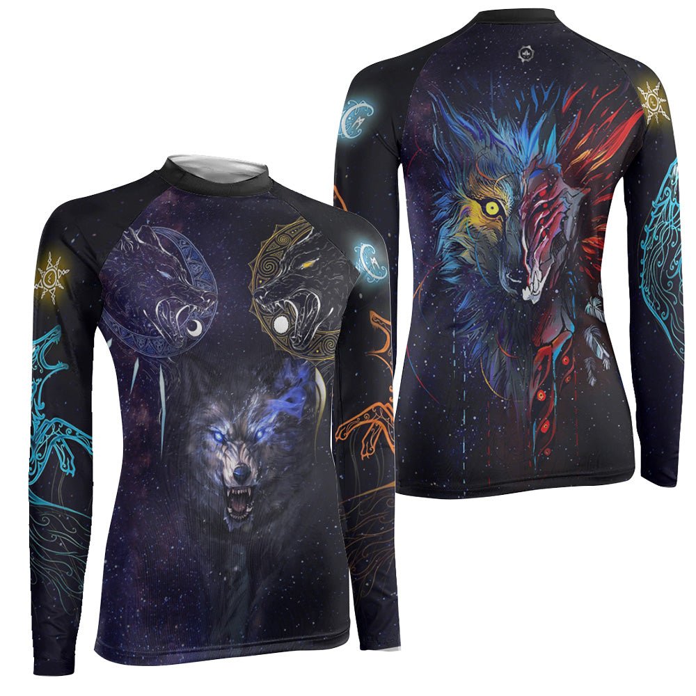 Sun and Moon Wolf Entities Women's Long Sleeve Rash Guard - BattleFitGear