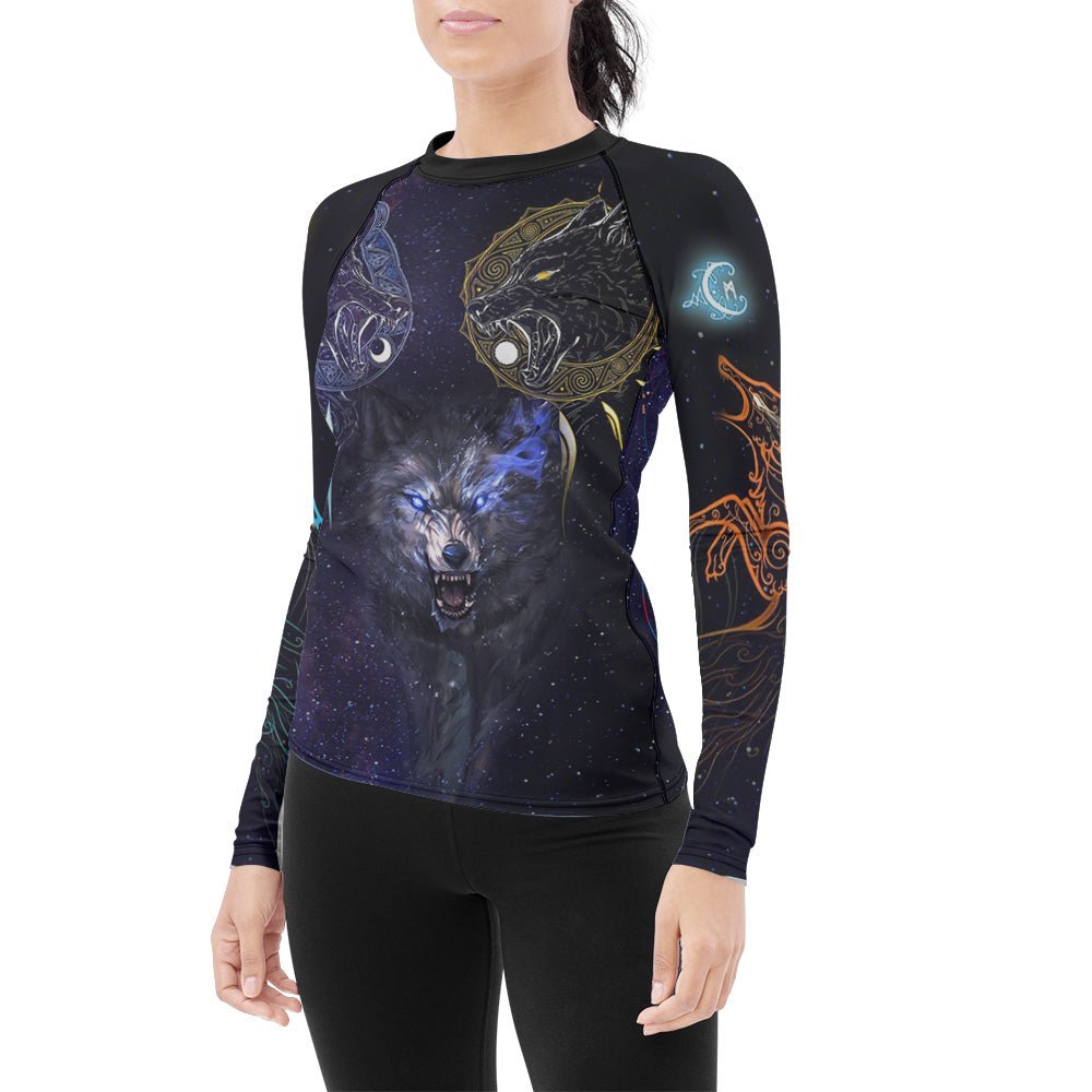 Sun and Moon Wolf Entities Women's Long Sleeve Rash Guard - BattleFitGear