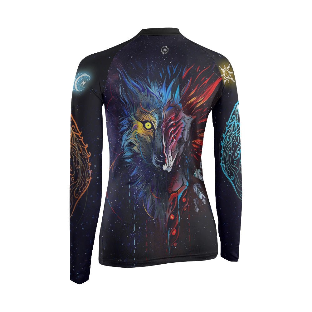 Sun and Moon Wolf Entities Women's Long Sleeve Rash Guard - BattleFitGear