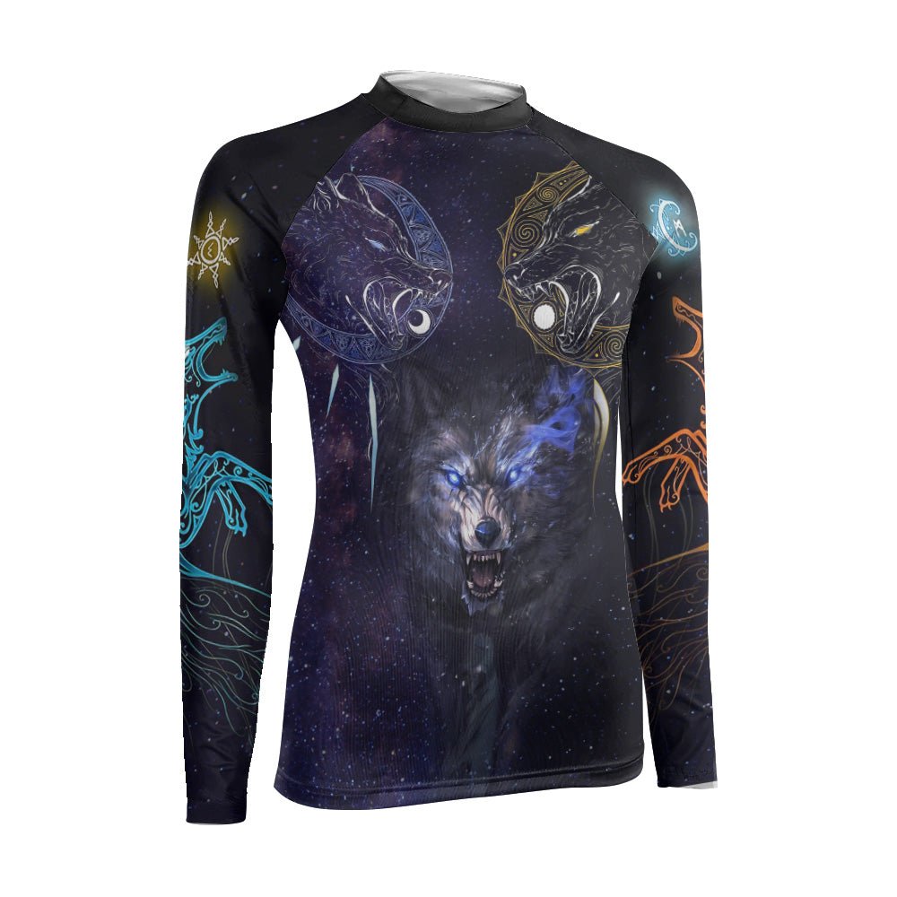 Sun and Moon Wolf Entities Women's Long Sleeve Rash Guard - BattleFitGear