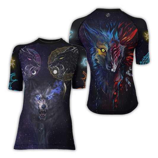 Sun and Moon Wolf Entities Women's Short Sleeve Rash Guard - BattleFitGear