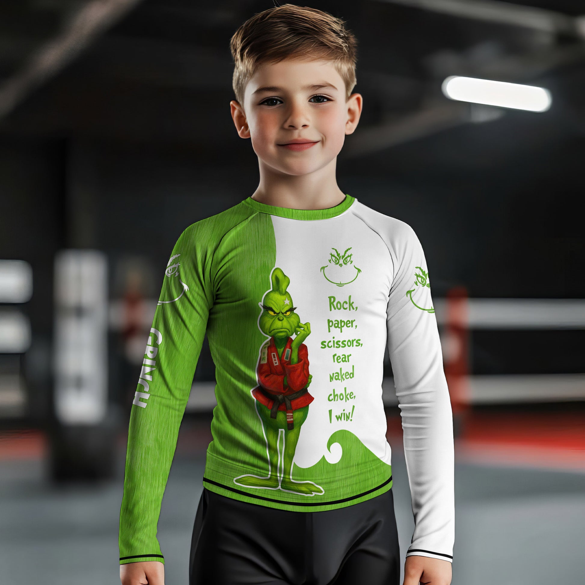 The Grinch Rear Naked Choke Kids Rash Guard