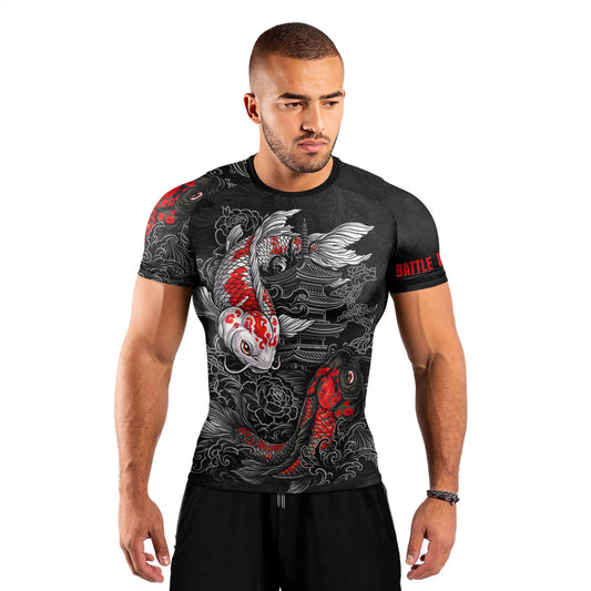 Twin Koi Fish Men's Short Sleeve Rash Guard