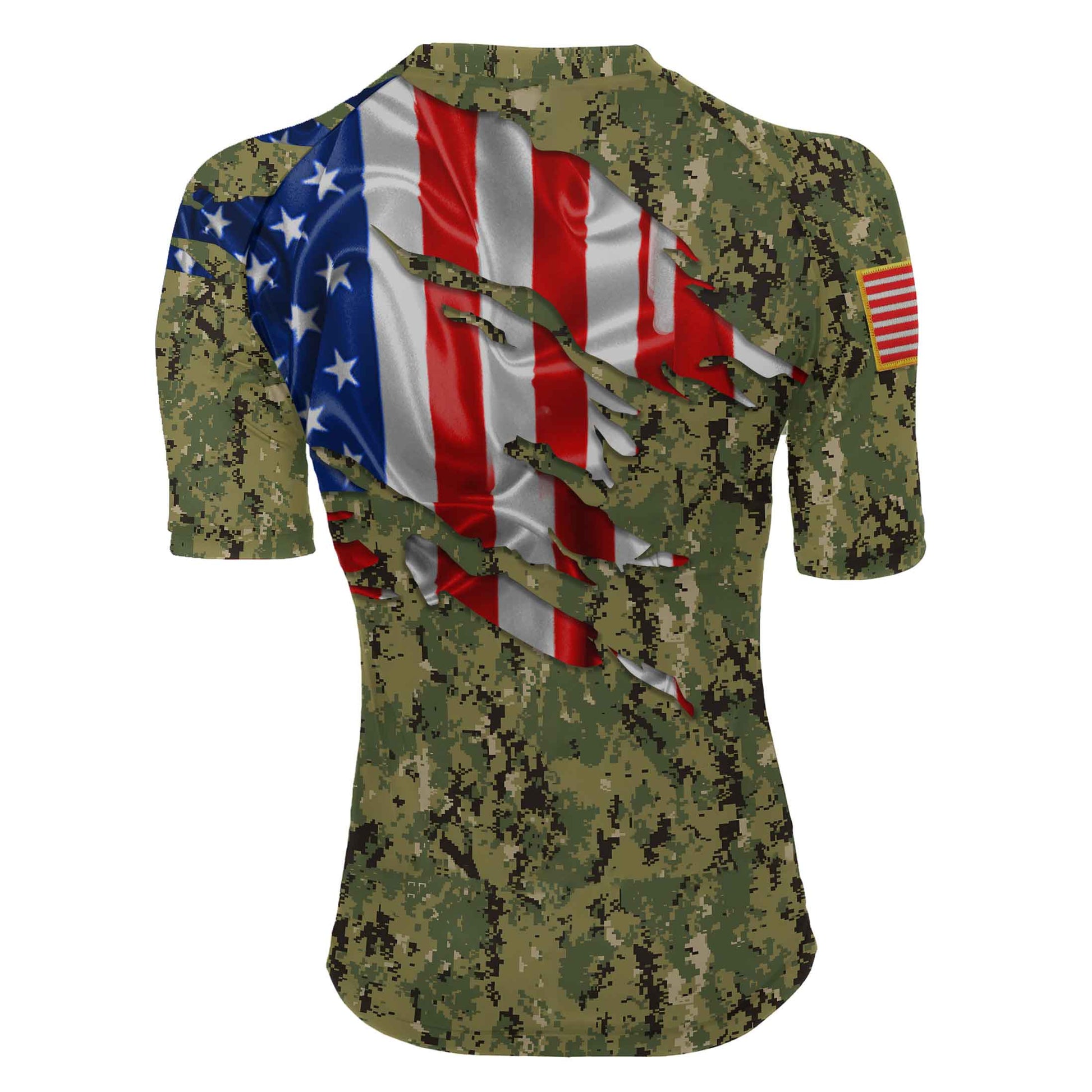 US Coast Guard American Flag Camo Women's Short Sleeve Rash Guard