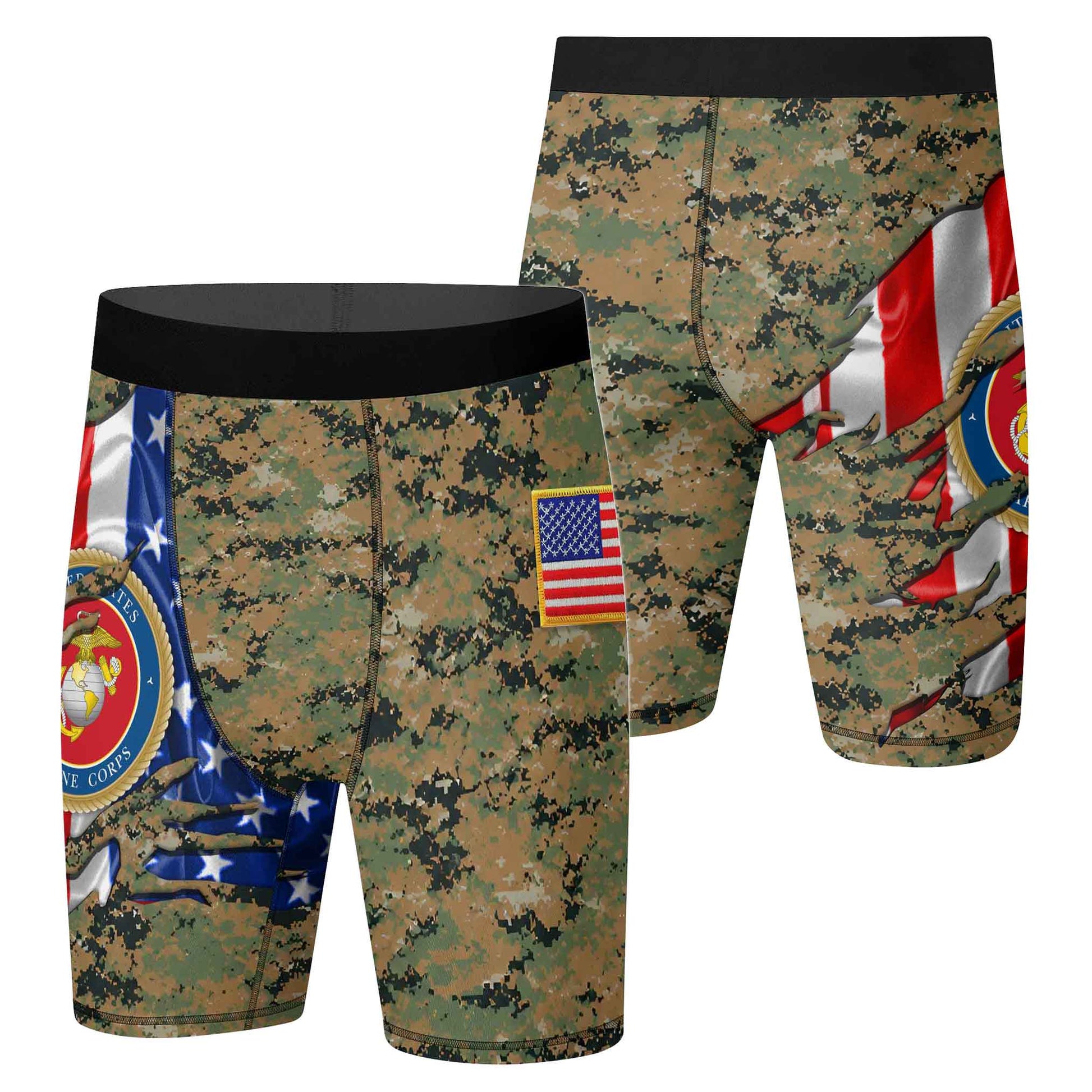 US Marine American Flag Camo Compression Shorts