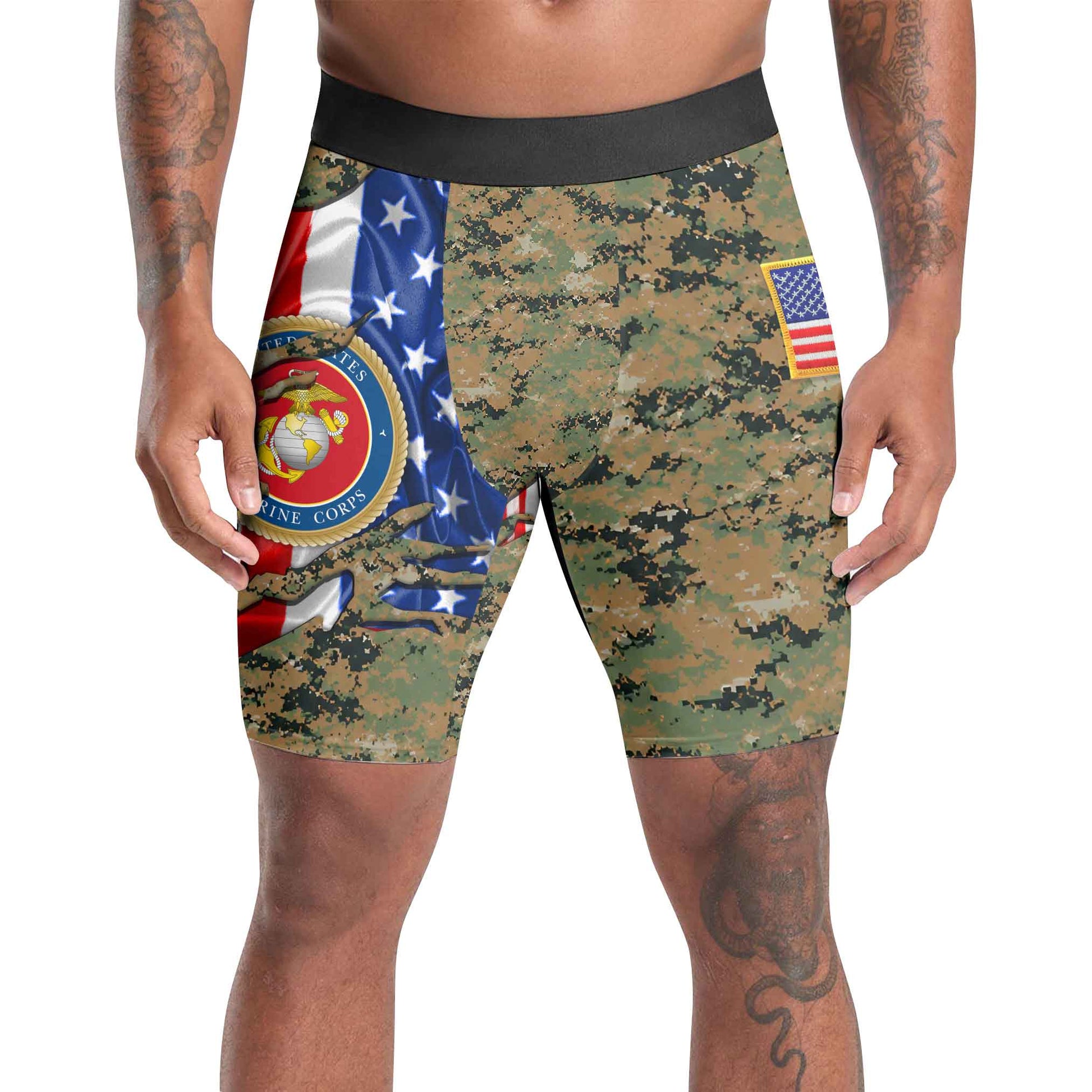 US Marine American Flag Camo Compression Shorts