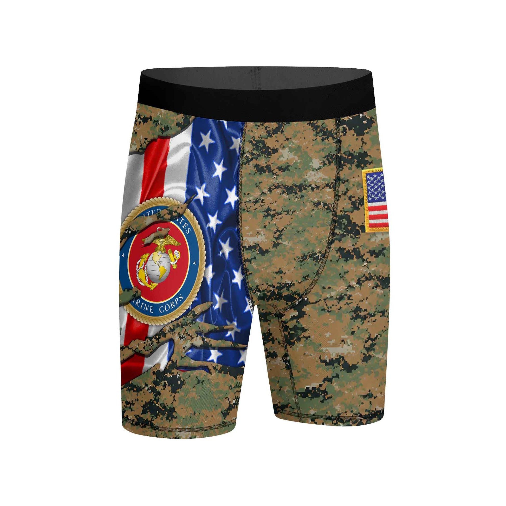 US Marine American Flag Camo Compression Shorts