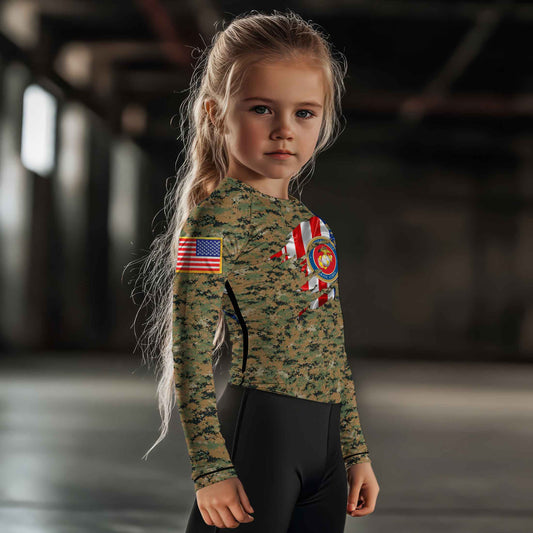 US Marine American Flag Camo Kids Rash Guard