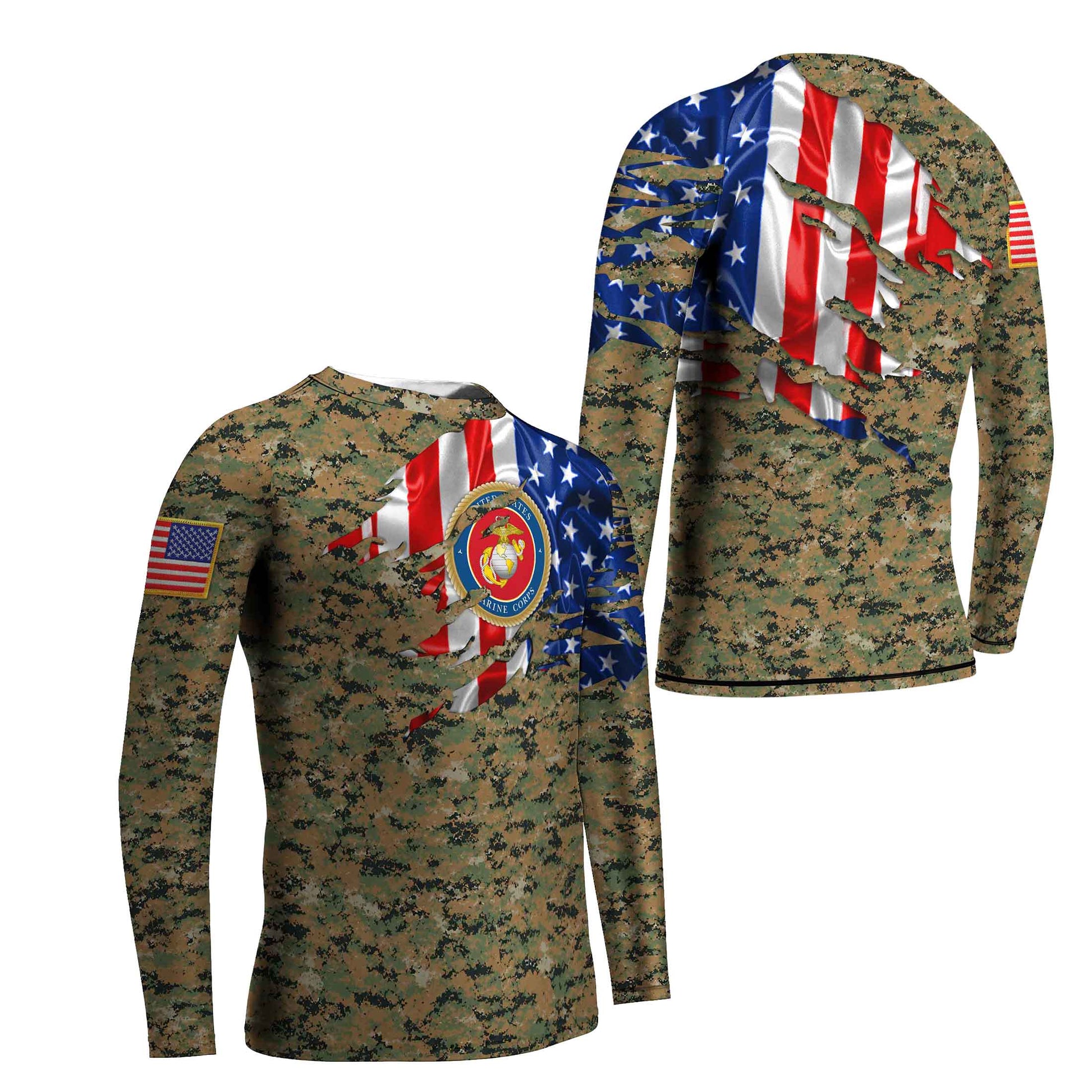 US Marine American Flag Camo Kids Rash Guard