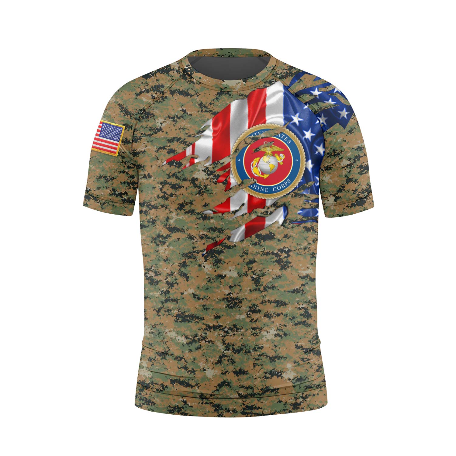 US Marine American Flag Camo Kids Rash Guard
