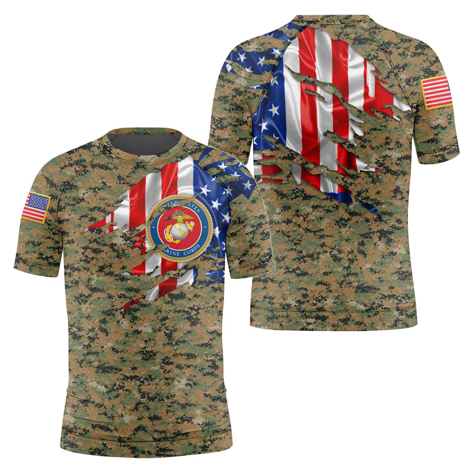 US Marine American Flag Camo Kids Rash Guard