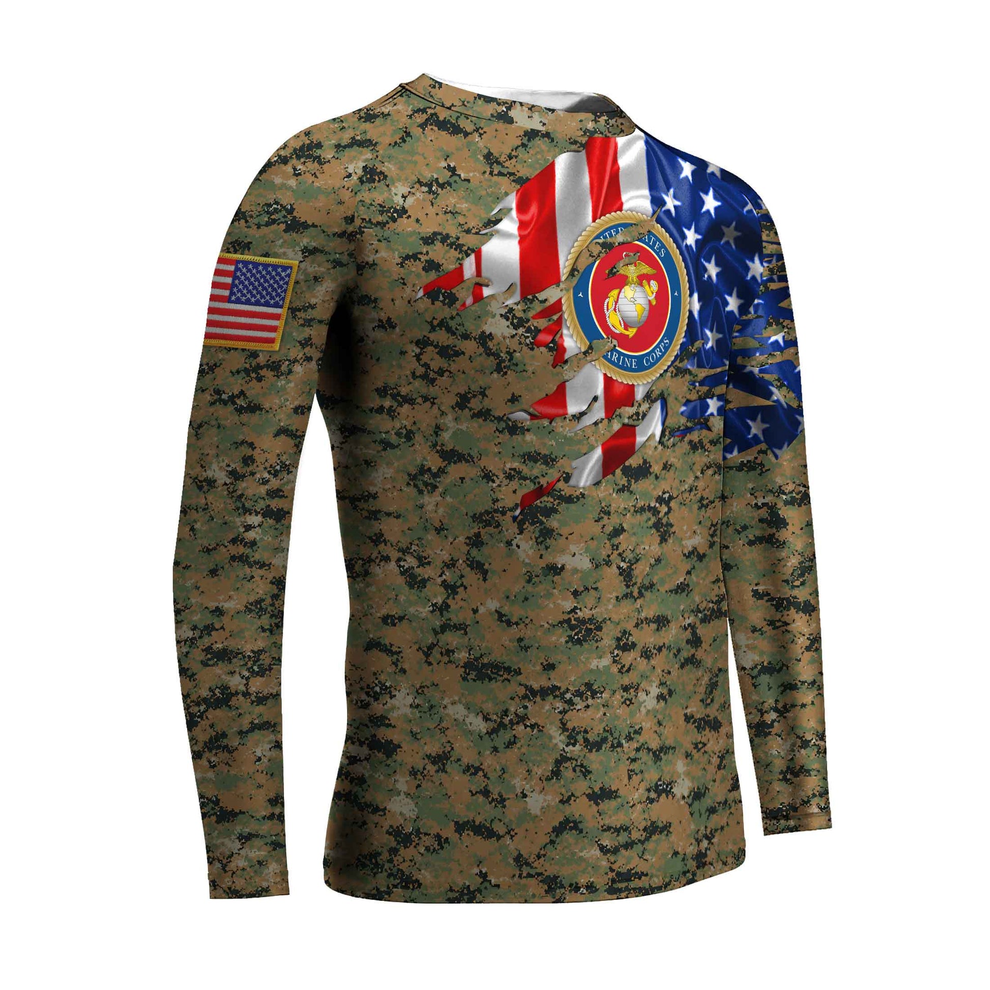 US Marine American Flag Camo Kids Rash Guard