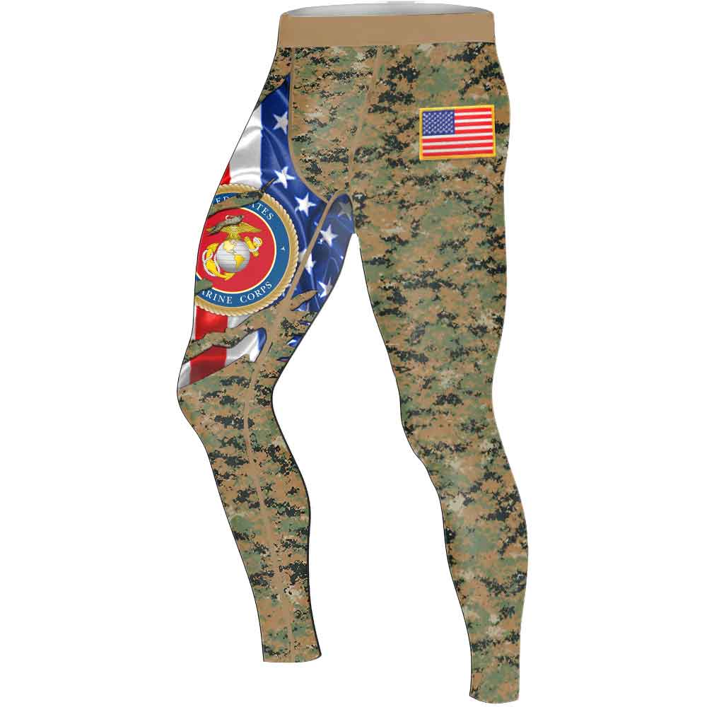 US Marine American Flag Camo Men's Compression Leggings